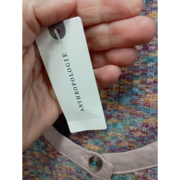 Anthropologie Womens Rainbow Henley Top Small Multi Puff Sleeve Scoop Neck Knit - Picture 5 of 13